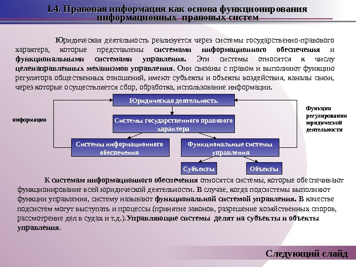 Совершенствования правовой системы. Понятие правовой системы. Правовые основы информационной деятельности. Структура информационного обеспечения ИС. Юридические информационные системы.