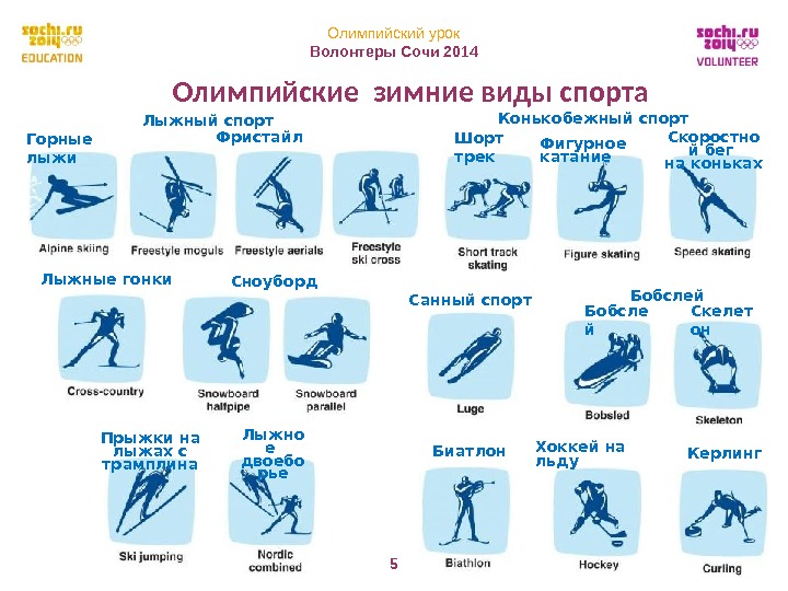 Олимпийский урок Волонтеры Сочи 2014 5 Олимпийские зимние виды спорта Конькобежный спорт Бобслей Санный