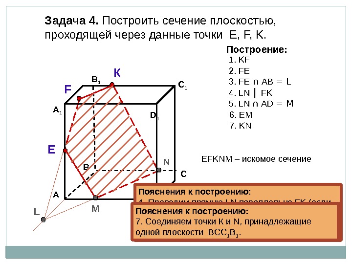 Пояснения к построению: 1. Соединяем точки K и F, принадлежащие одной плоскости А 1