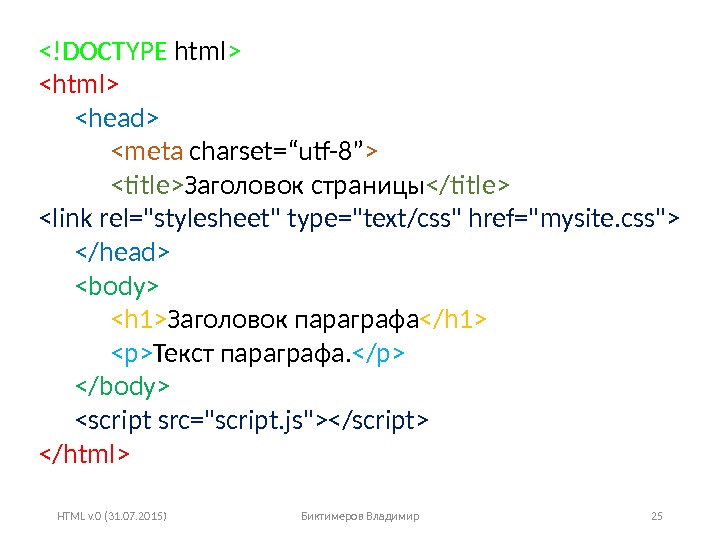HTML v. 0 (31. 07. 2015) Биктимеров Владимир 25!DOCTYPE html  html head meta
