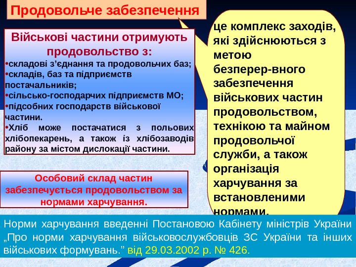   Продовольче забезпечення  це комплекс заходів,  які здійснюються з метою безперер-вного