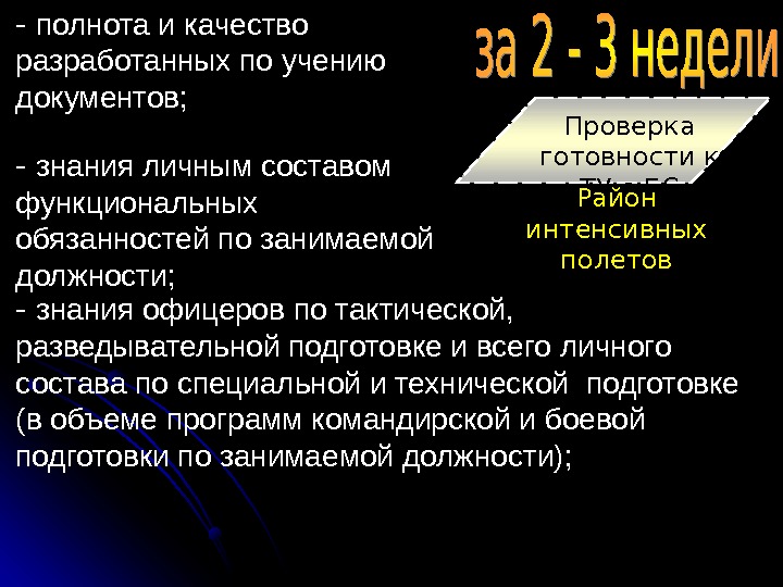 Проверка готовности к ТУ с БС Район интенсивных полетов- полнота и качество разработанных по