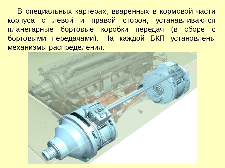  Конический редуктор привода вентилятора установлен на кронштейне, закрепленном на днище танка.  Под