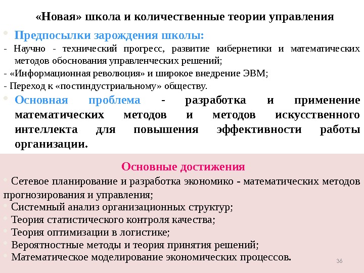  Предпосылки зарождения школы: - Научно - технический прогресс,  развитие кибернетики и математических