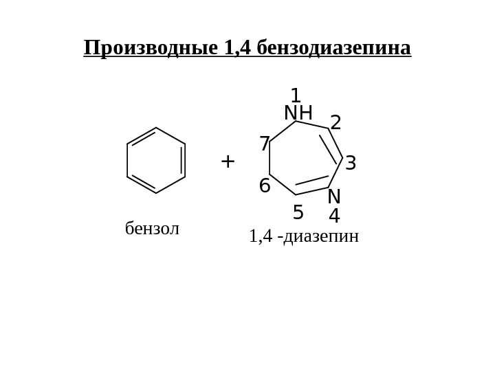 Производные 1, 4 бензодиазепина+  NH N 1 2 3 45 6 7 бензол