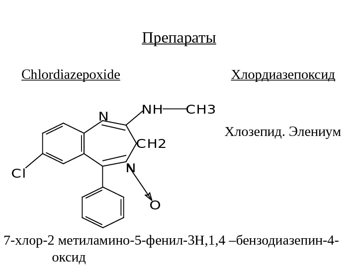 Препараты Chlordiazepoxide       Хлордиазепоксид N N Сl NHCH 3