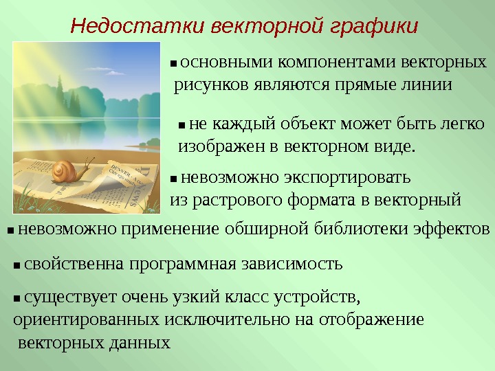 Опишите достоинства и недостатки векторного способа представления изображения