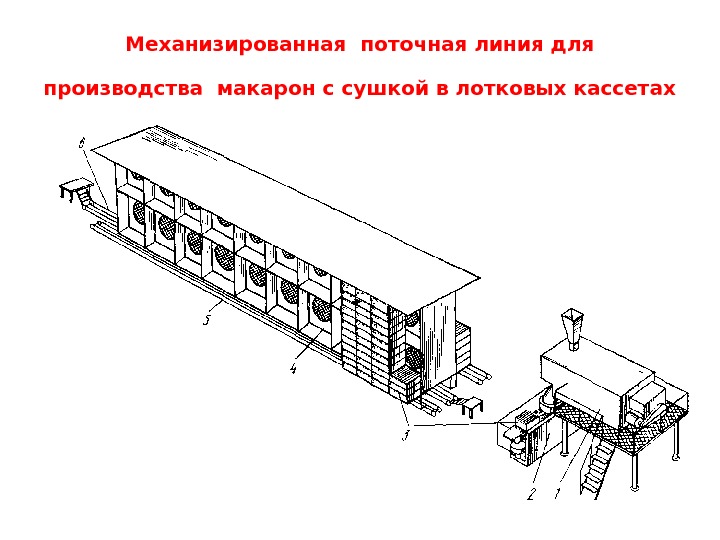 Механизированная поточная линия для производства макарон с сушкой в лотковых кассетах  