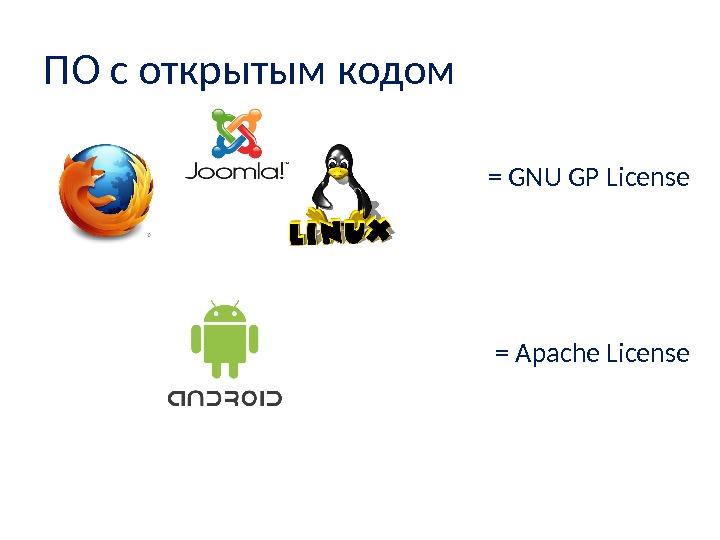 ПО с открытым кодом = GNU GP License = Apache License 
