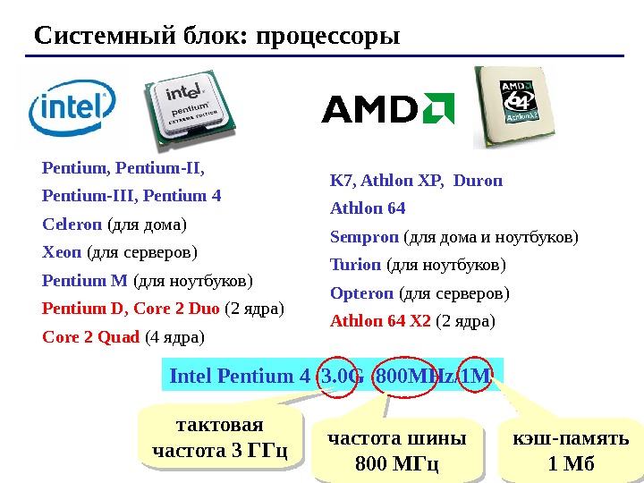 24 Системный блок: процессоры Pentium, Pentium-II,  Pentium-III ,  Pentium 4 Celeron (