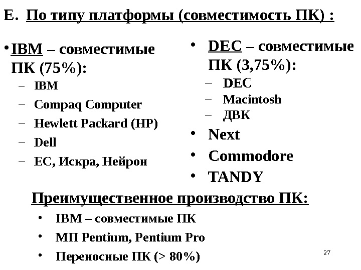 27 • IBM  – совместимые ПК (75) : – IBM  – Compaq