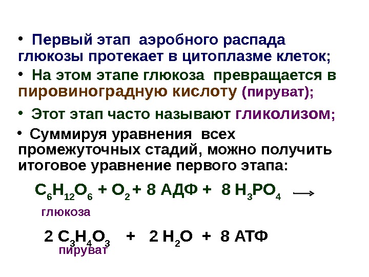  • Суммируя уравнения всех промежуточных стадий, можно получить итоговое уравнение первого этапа: 