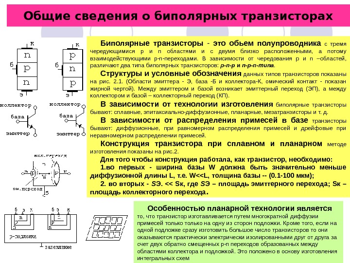 Общие сведения о биполярных транзисторах Биполярные транзисторы  - это обьем полупроводника  с