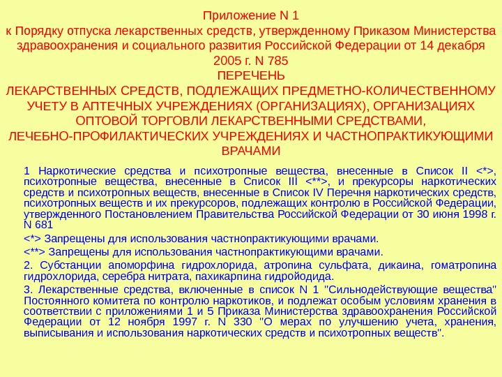 Приложение N 1 к Порядку отпуска лекарственных средств, утвержденному Приказом Министерства здравоохранения и социального