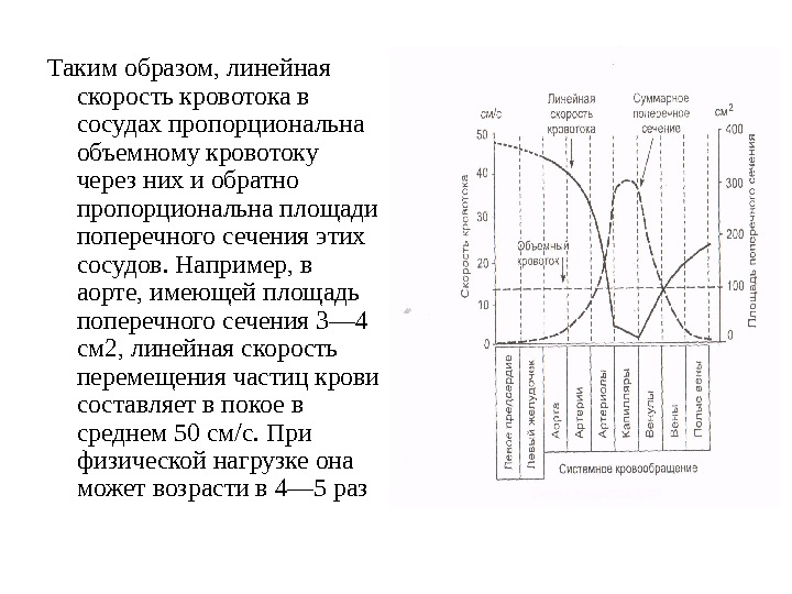 Таким образом, линейная скорость кровотока в сосудах пропорциональна объемному кровотоку через них и обратно