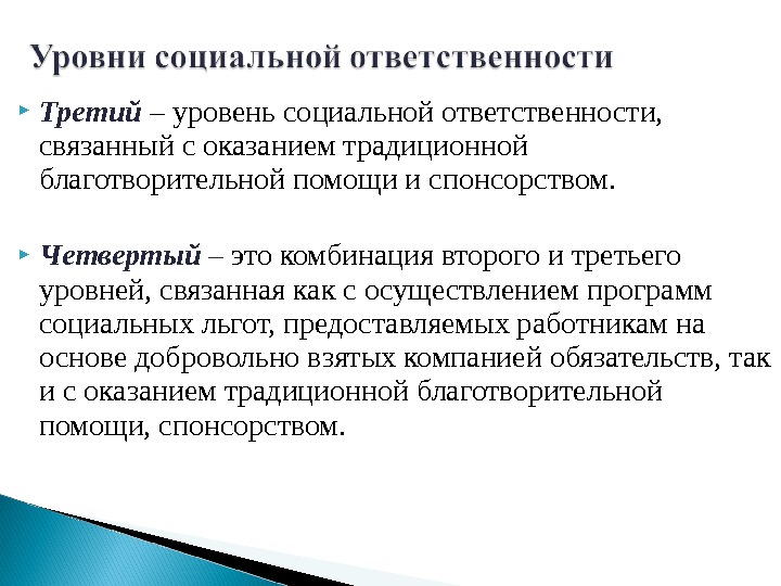  Третий  – уровень социальной ответственности,  связанный с оказанием традиционной благотворительной помощи