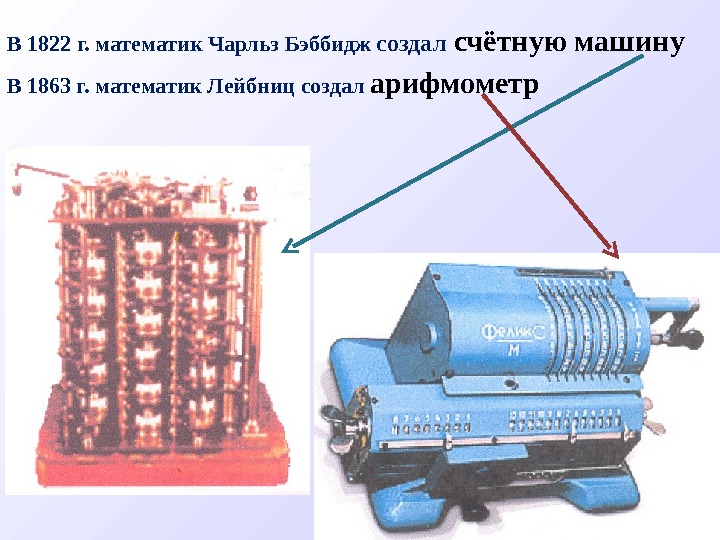 В 1822 г. математик Чарльз Бэббидж создал  счётную машину В 1863 г. математик