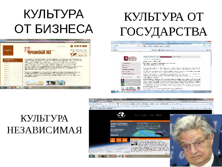 КУЛЬТУРА ОТ БИЗНЕСА КУЛЬТУРА ОТ ГОСУДАРСТВА КУЛЬТУРА НЕЗАВИСИМАЯ 