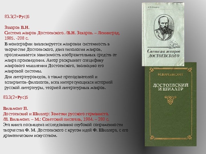 83. 3(2=Рус)5 Вильмонт П. Достоевский и Шиллер: Заметки русского германиста.  /П. Вильмонт. – М. :