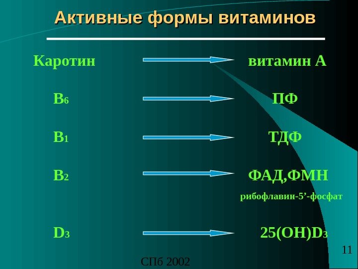 СПб 2002 11 Активные формы витаминов Каротин витамин А  В 6  ПФ  В