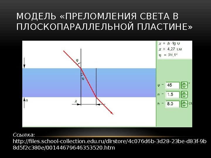 На рисунке показан опыт по преломлению света в стеклянной пластине