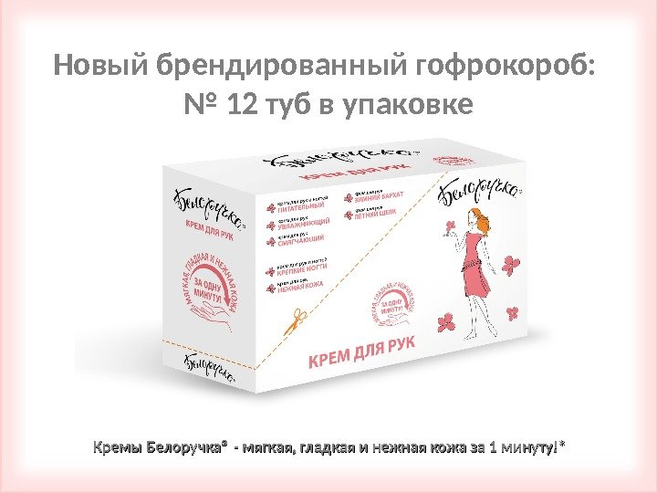 Новый брендированный гофрокороб:  № 12 туб в упаковке Кремы Белоручка ®® - мягкая, гладкая и