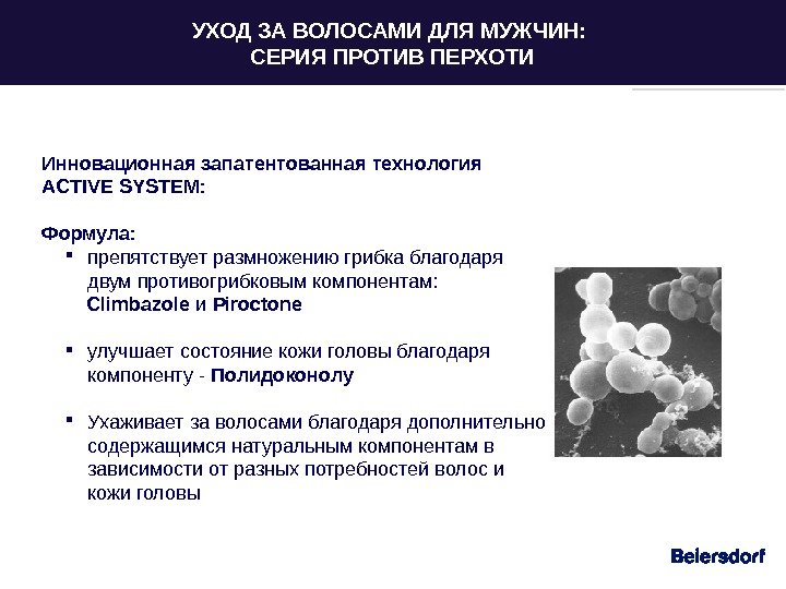 Инновационная запатентованная технология ACTIVE SYSTEM: Формула:  препятствует размножению грибка благодаря двум противогрибковым компонентам:  Climbazole