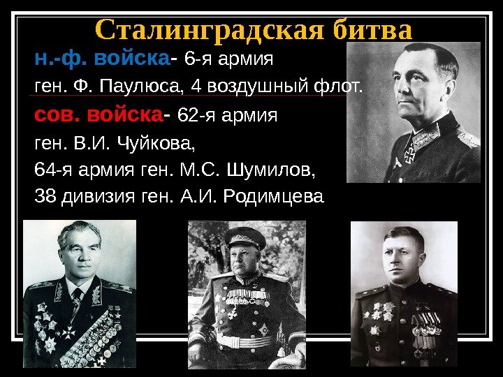 Сталинградская битва н. -ф. войска - 6 -я армия ген. Ф. Паулюса, 4 воздушный флот. сов.