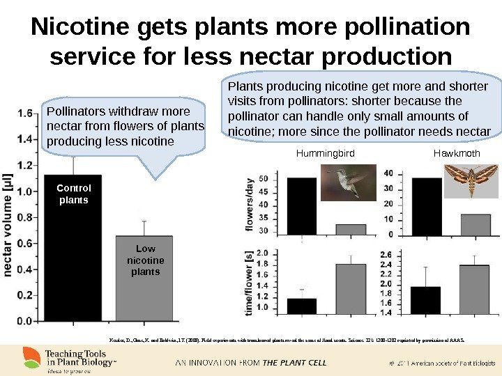Nicotine gets plants more pollination service for less nectar production Kessler, D. , Gase, K. and