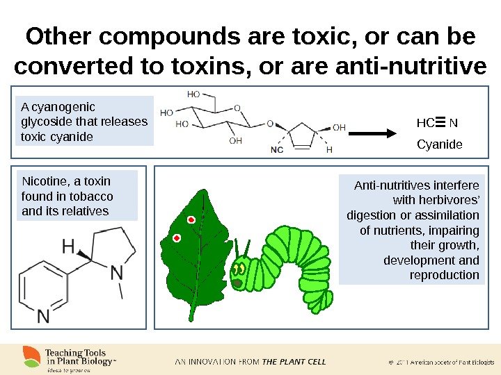 Other compounds are toxic, or can be converted to toxins, or are anti-nutritive Nicotine, a toxin