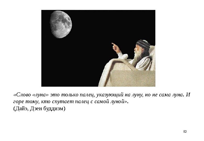 82 «Слово «луна» это только палец, указующий на луну, но не сама луна. И горе тому,