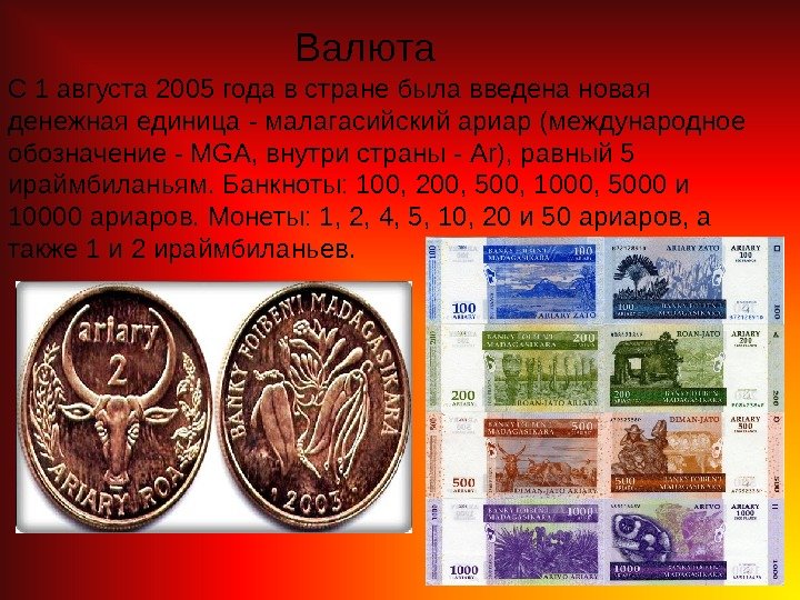Май 2005 года сколько лет. Денежная единица Мадагаскара. Новая денежная единица. Новая денежная единица России. Страны и их денежные единицы.