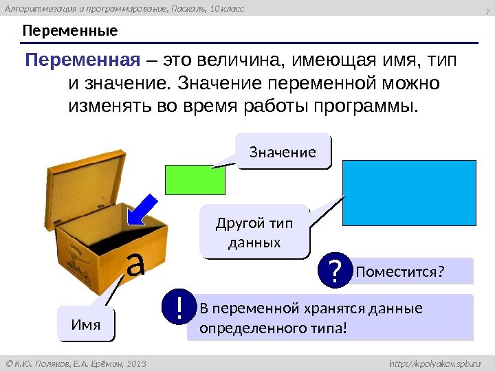 Алгоритмизация и программирование, Паскаль, 10 класс  К. Ю. Поляков, Е. А. Ерёмин, 2013 http: //kpolyakov.