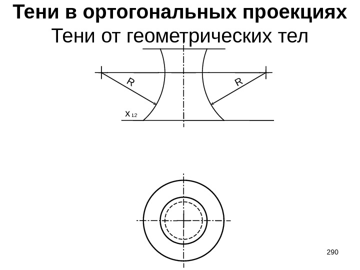 Тени в ортогональных проекциях Тени от геометрических тел 12 x. RR 290 