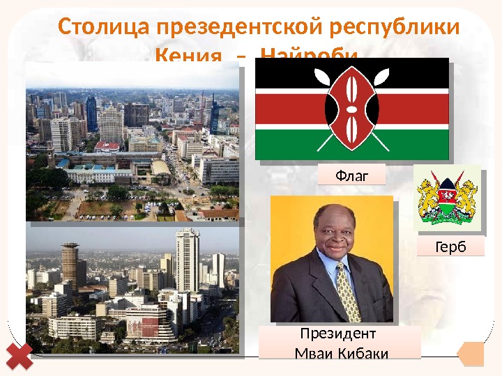  Столица презедентской республики Кения – Найроби Президент  Мваи Кибаки Флаг Герб 
