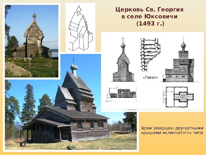 Церковь Св. Георгия в селе Юксовичи (1493 г. ) Храм завершен двускатными крышами «клинчатого»
