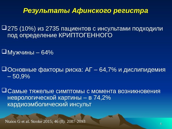 55 Результаты Афинского регистра 275 (10) из 2735 пациентов с инсультами подходили под определение