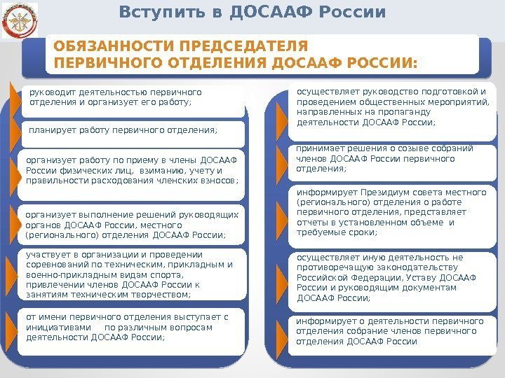 Вступить в ДОСААФ России Принципы создания платформыруководит деятельностью первичного отделения и организует его работу;