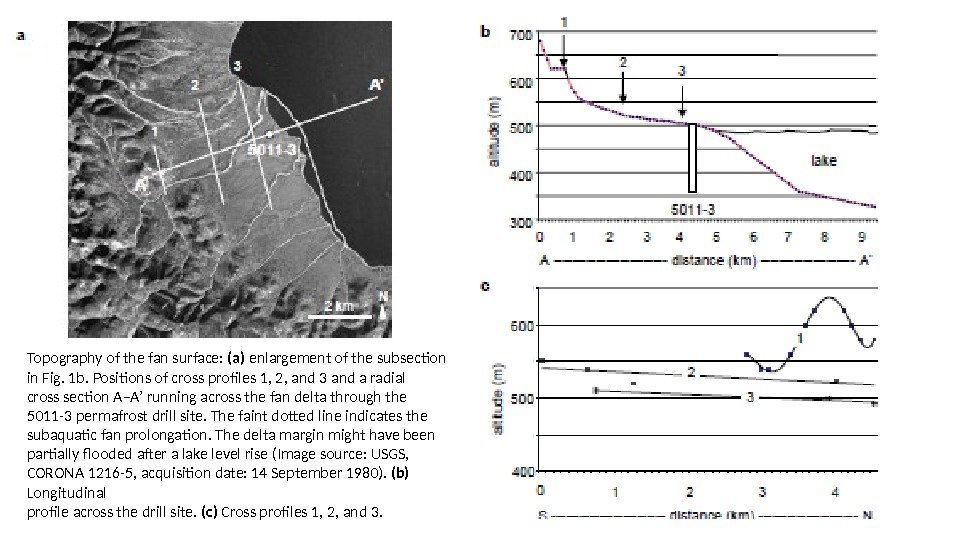 Topography of the fan surface:  (a) enlargement of the subsection in Fig. 1