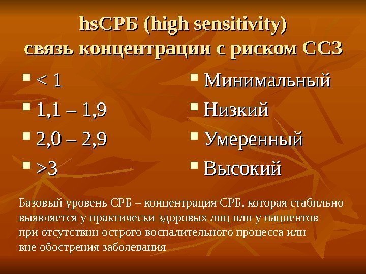hs. C РБ ( high sensitivity) связь концентрации с риском ССЗ  1 1