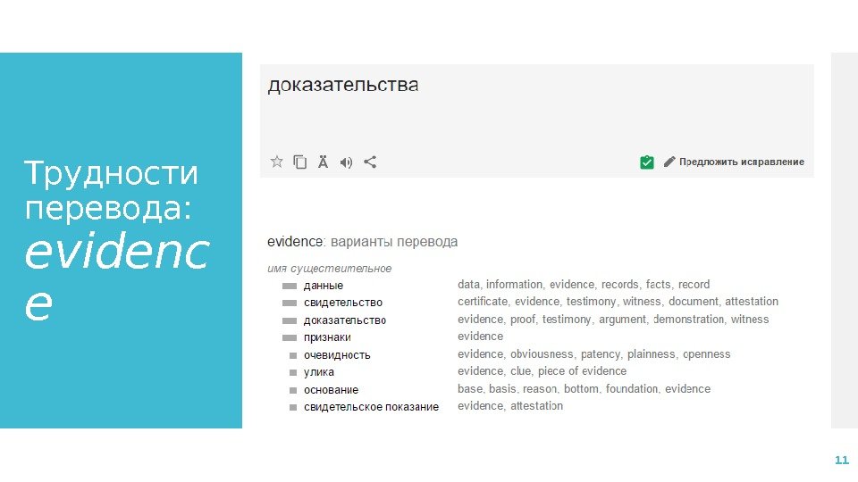 Трудности перевода:  evidenc e 11 