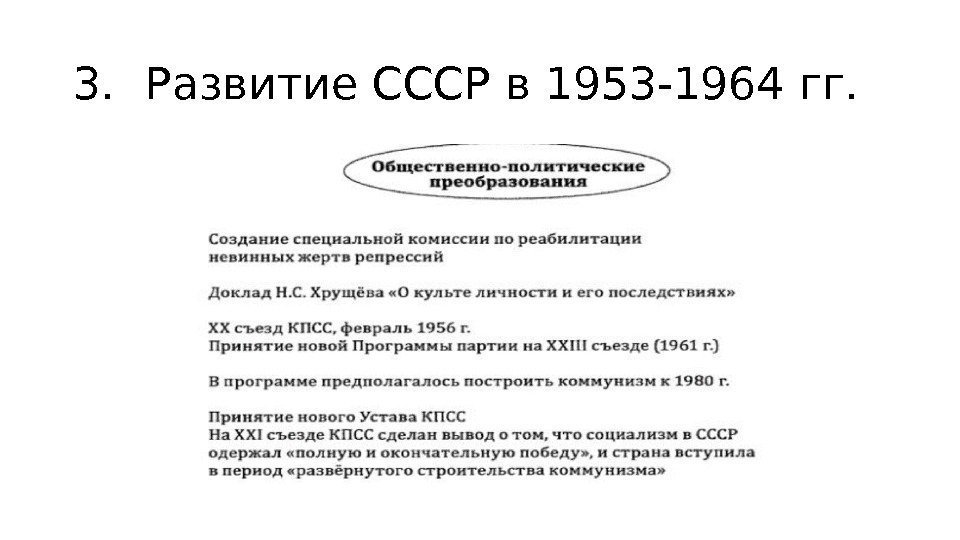 3. Развитие СССР в 1953 -1964 гг. 