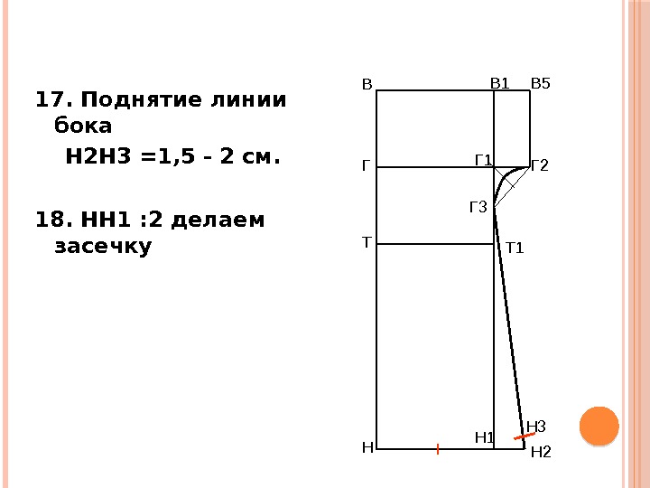17. Поднятие линии бока  Н 2 Н 3 =1, 5 - 2 см.