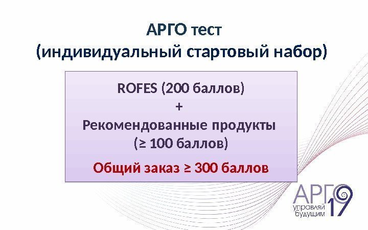 АРГО тест (индивидуальный стартовый набор) ROFES (200 баллов) + Рекомендованные продукты (≥ 100 баллов)