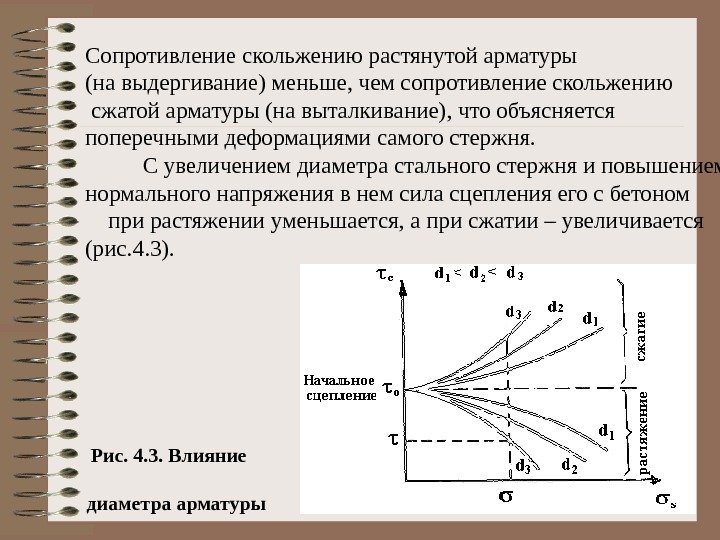 Сопротивление скольжению растянутой арматуры      (на выдергивание) меньше, чем сопротивление