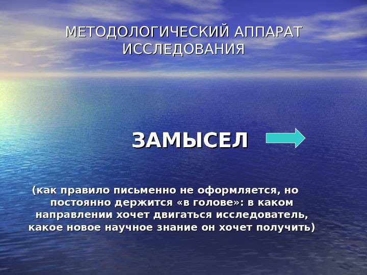 МЕТОДОЛОГИЧЕСКИЙ АППАРАТ ИССЛЕДОВАНИЯ    ЗАМЫСЕЛ (как правило письменно не оформляется, но постоянно