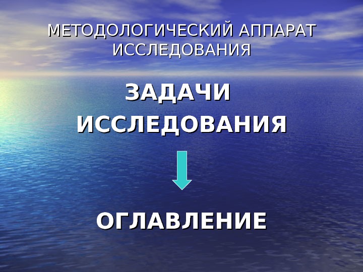 МЕТОДОЛОГИЧЕСКИЙ АППАРАТ ИССЛЕДОВАНИЯ ЗАДАЧИ ИССЛЕДОВАНИЯ ОГЛАВЛЕНИЕ 