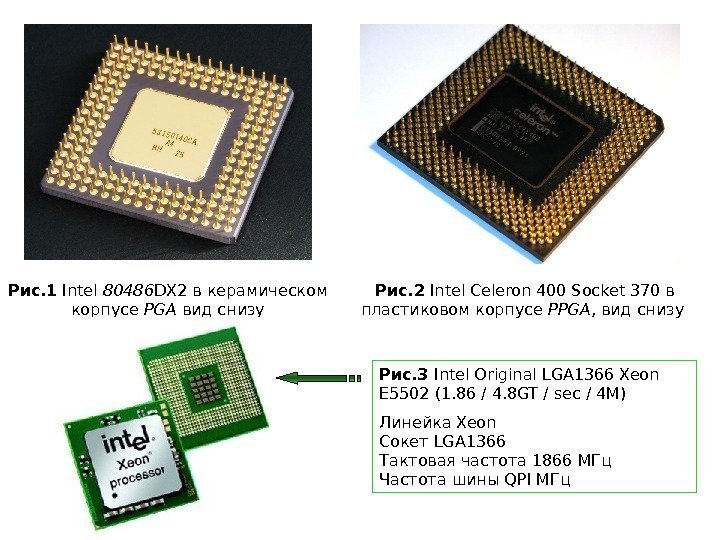 Рис. 1 Intel 80486 DX 2 в керамическом корпусе PGA вид снизу Рис. 2