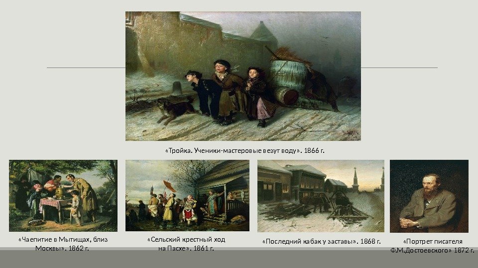  «Тройка. Ученики-мастеровые везут воду» . 1866 г.  «Чаепитие в Мытищах, близ Москвы»