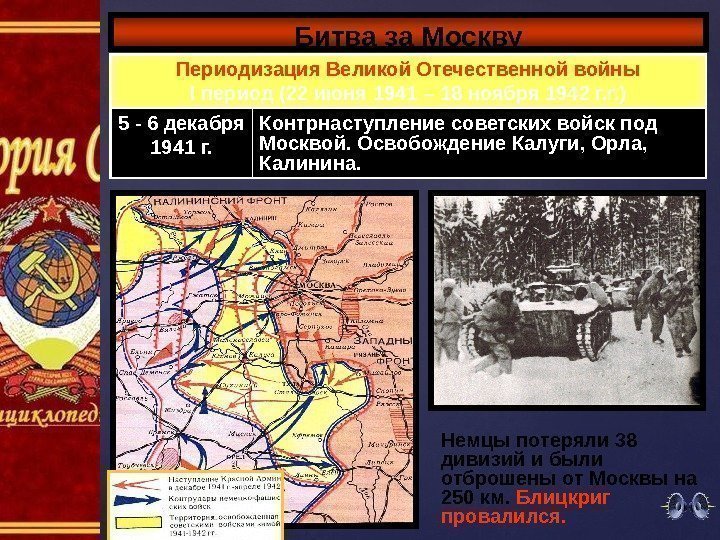 Битва за Москву Периодизация Великой Отечественной войны I период (22 июня 1941 – 18